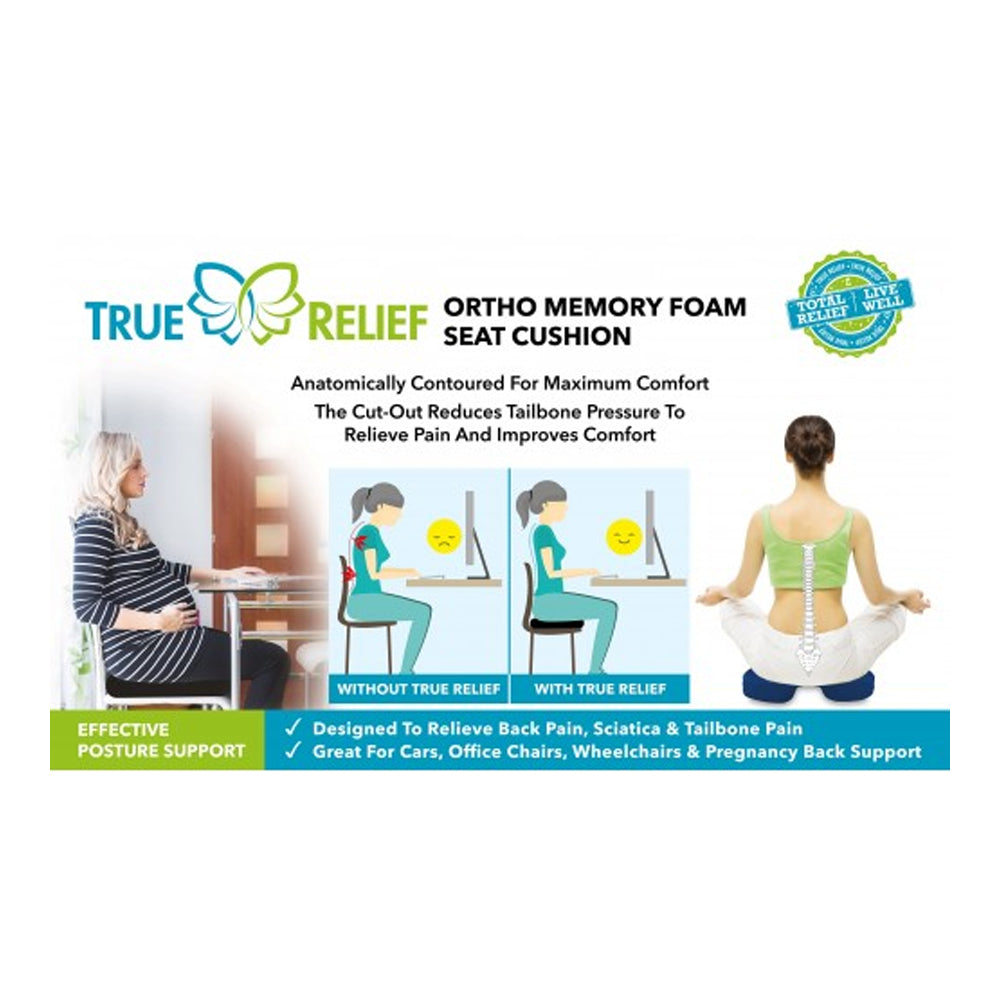TRUE RELIEF Memory Foam Ortho Seat Cushion - Royal Blue