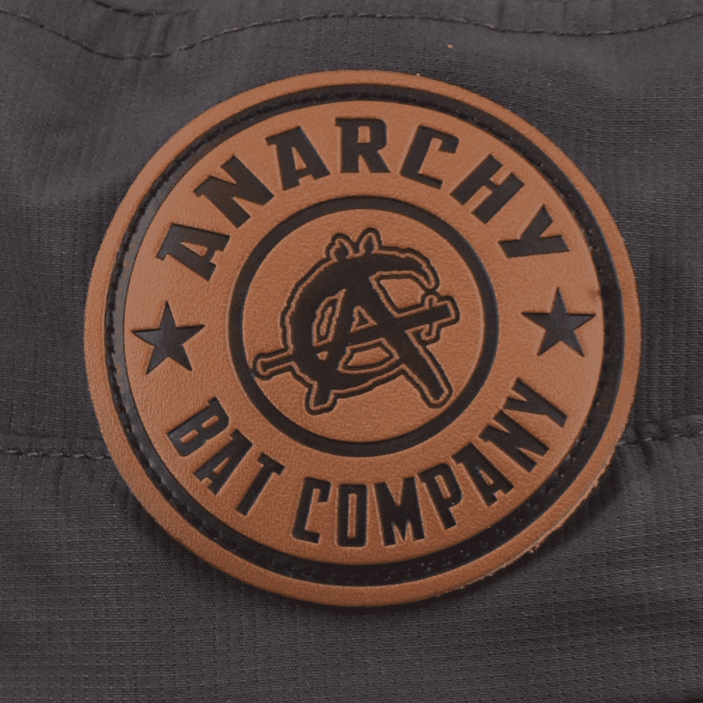 Anarchy Bucket Hat Charcoal with Circle Leather Patch product image 2, provided for visual reference and product detail