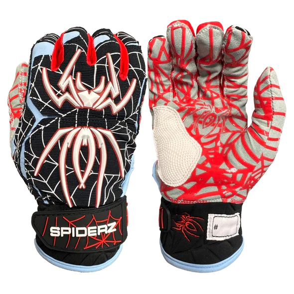 Spiderz HYBRID Batting Gloves - Black/Columbia Blue/Red product image 1, provided for visual reference and product detail