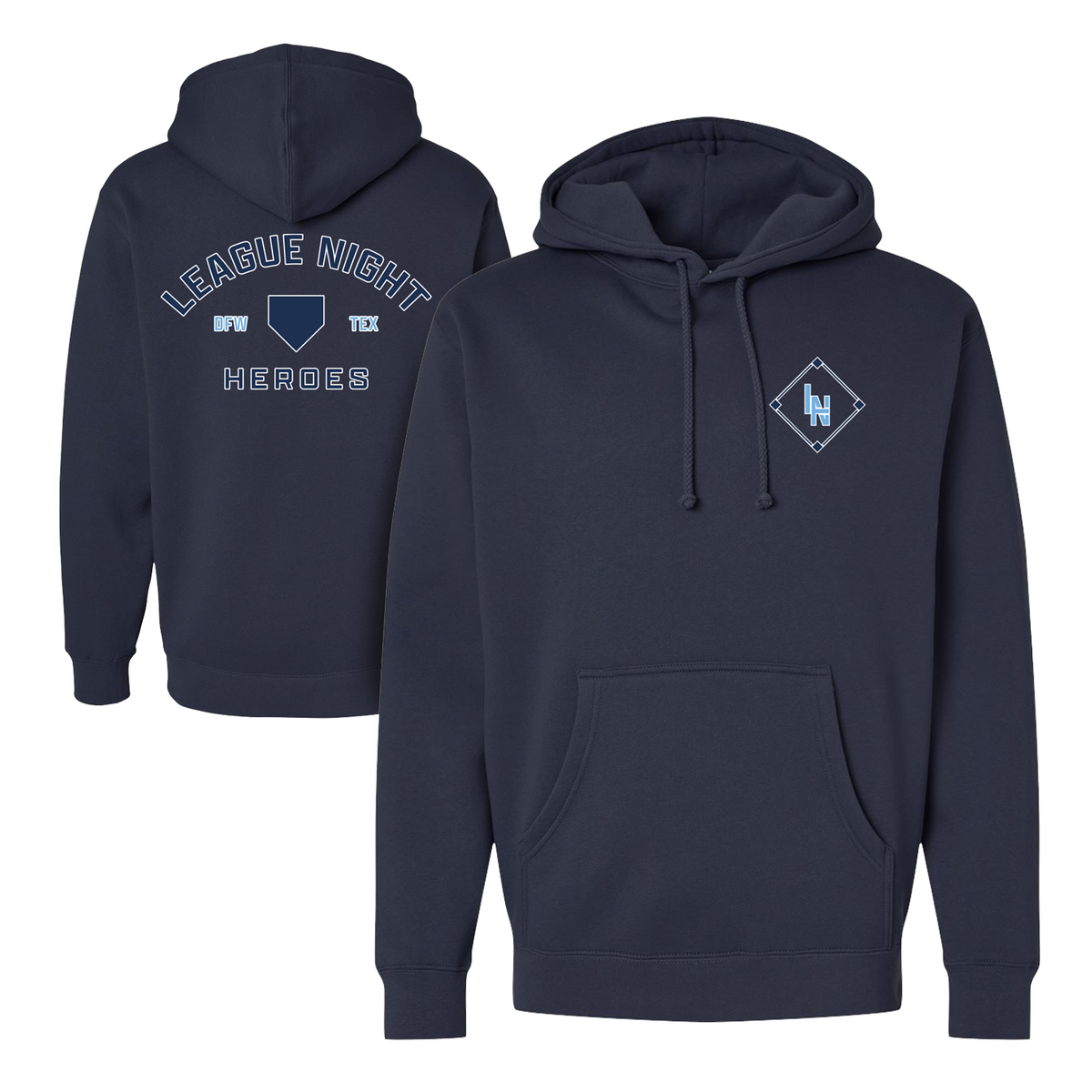 League Night Heroes Hoodie - Navy product image 1, provided for visual reference and product detail review