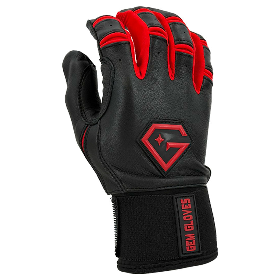 Gem Glove Prospector Long Cuff Batting Glove - Black/Red product image 1, provided for visual reference and product detail