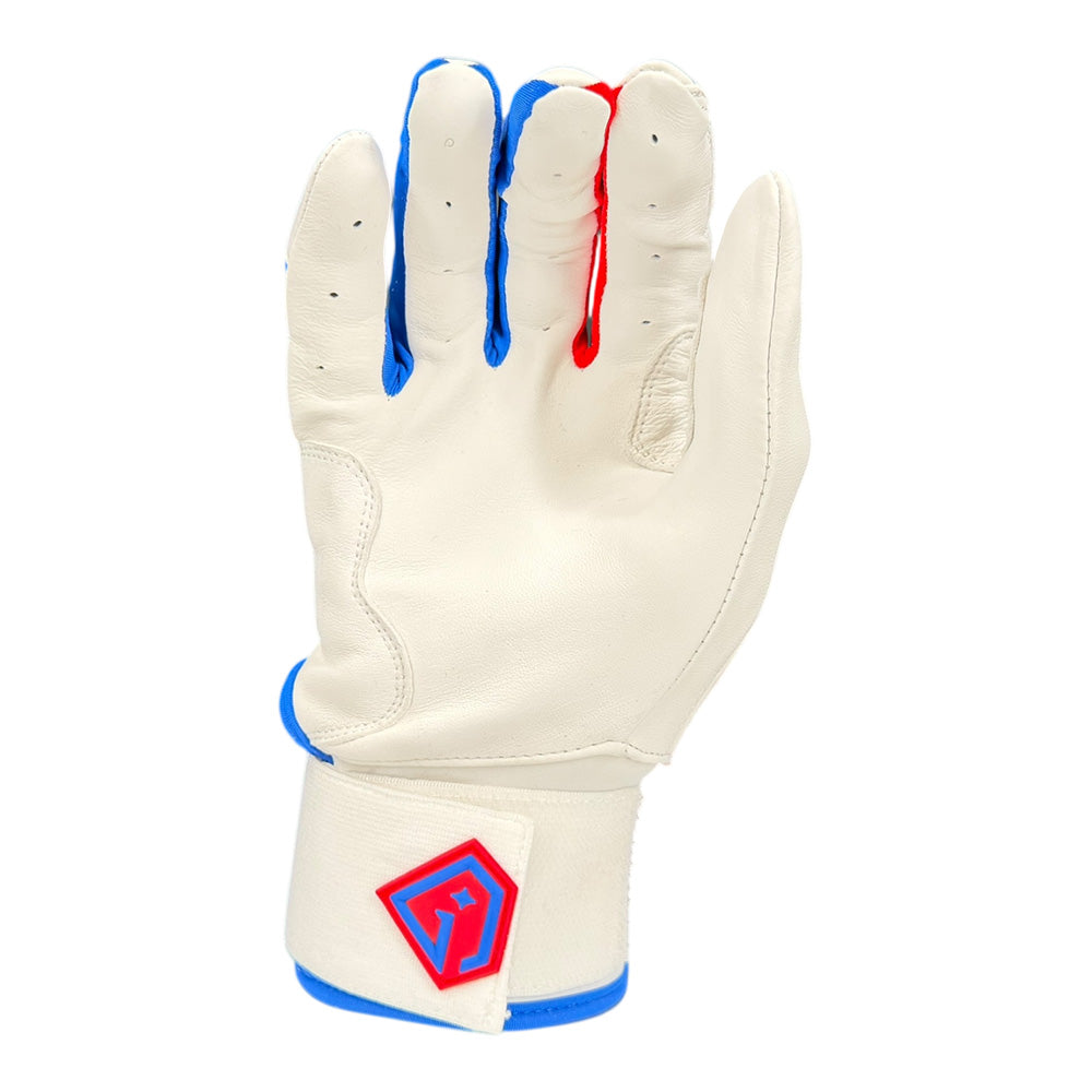 Gem Glove Prospector Long Cuff Batting Glove - White/Red/Royal product image 2, provided for visual reference and product