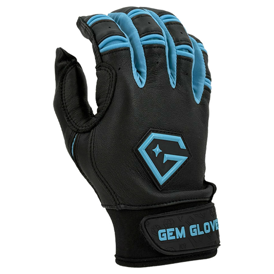 Gem Glove Prospector Short Cuff Batting Glove - Black/Carolina product image 1, provided for visual reference and product