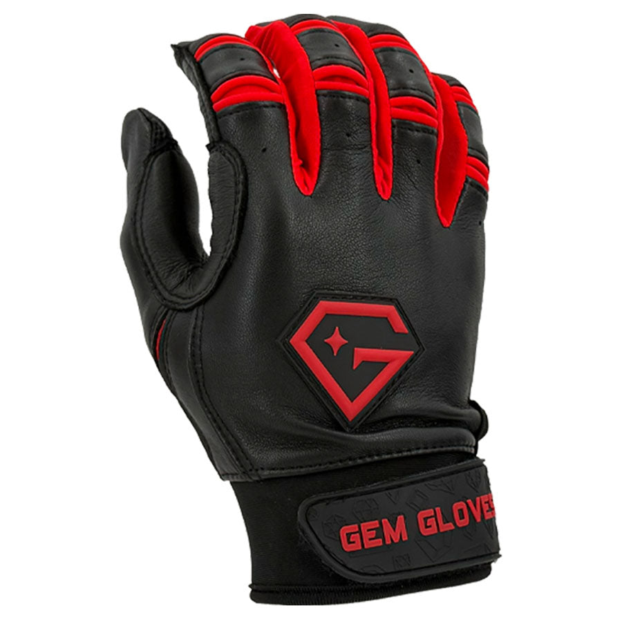 Gem Glove Prospector Short Cuff Batting Glove - Black/Red product image 1, provided for visual reference and product detail