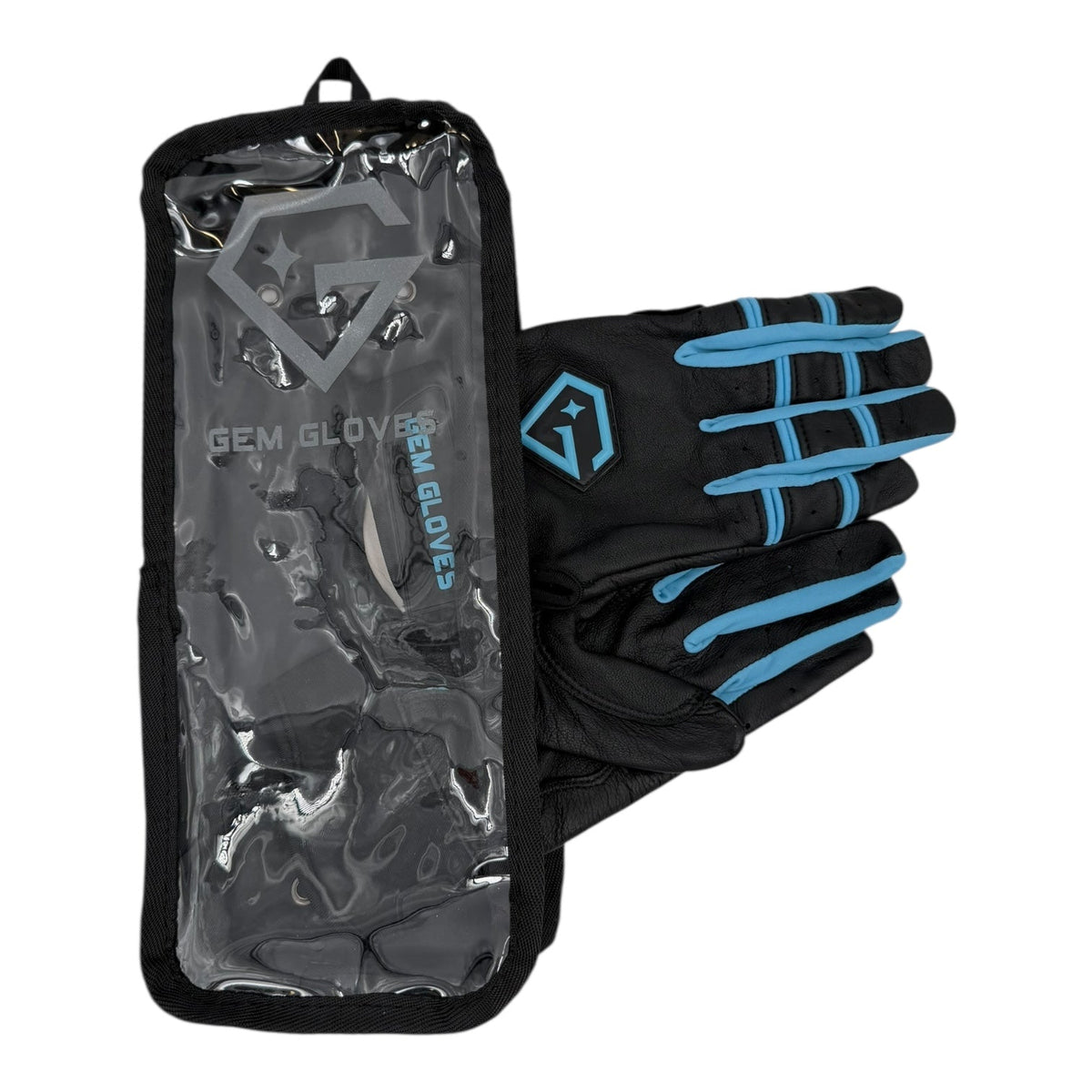 Gem Glove Prospector Short Cuff Batting Glove - Black/Carolina product image 5, provided for visual reference and product