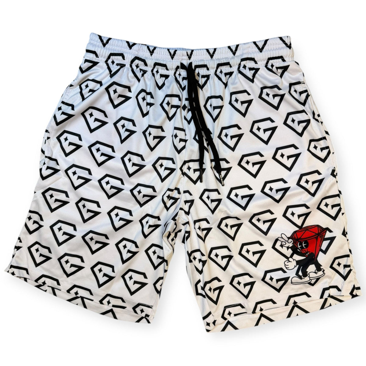 Gem Gloves Mesh Shorts - Diamond Drip - White/Black product image 1, provided for visual reference and product detail review
