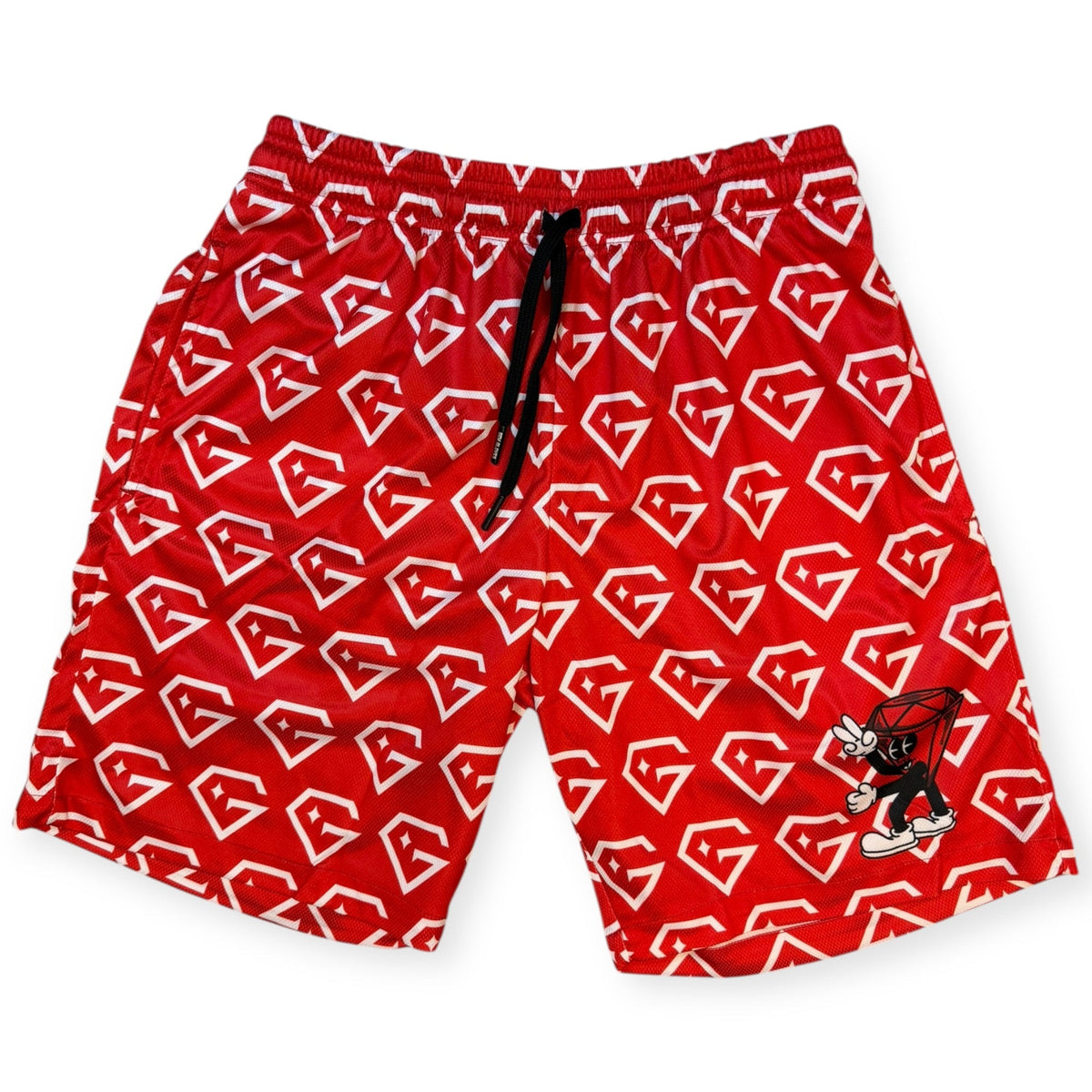 Gem Gloves Mesh Shorts - Diamond Drip - Red/White product image 1, provided for visual reference and product detail review