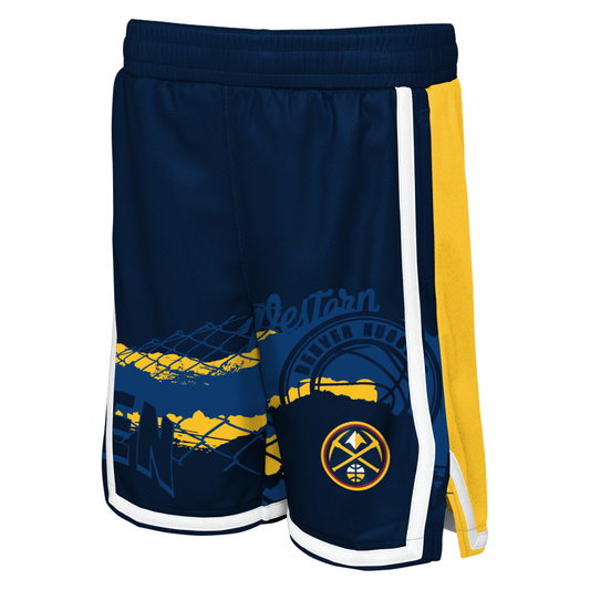 Youth Denver Nuggets Fade Away Mesh Shorts product image 1, provided for visual reference and product detail review