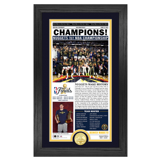 2023 NBA Champions Denver Nuggets Front Page 12"x20" Photo Frame product image 1, provided for visual reference and product