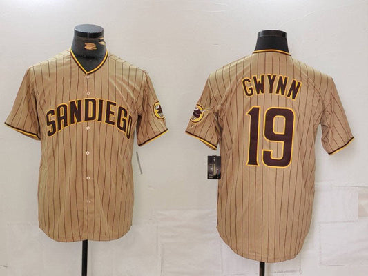 S.Diego Padres #19 Tony Gwynn Khaki Team Logo Stitched Cool product image 1