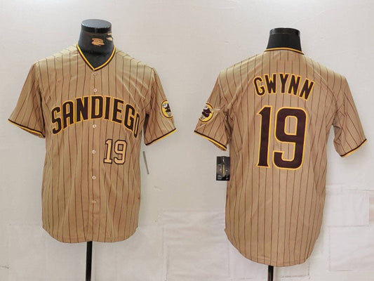S.Diego Padres #19 Tony Gwynn Khaki Team Logo Stitched Cool product image 1