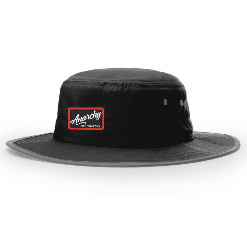 Anarchy Bucket Hat Black with Black/Red Script Patch product image 1, provided for visual reference and product detail review