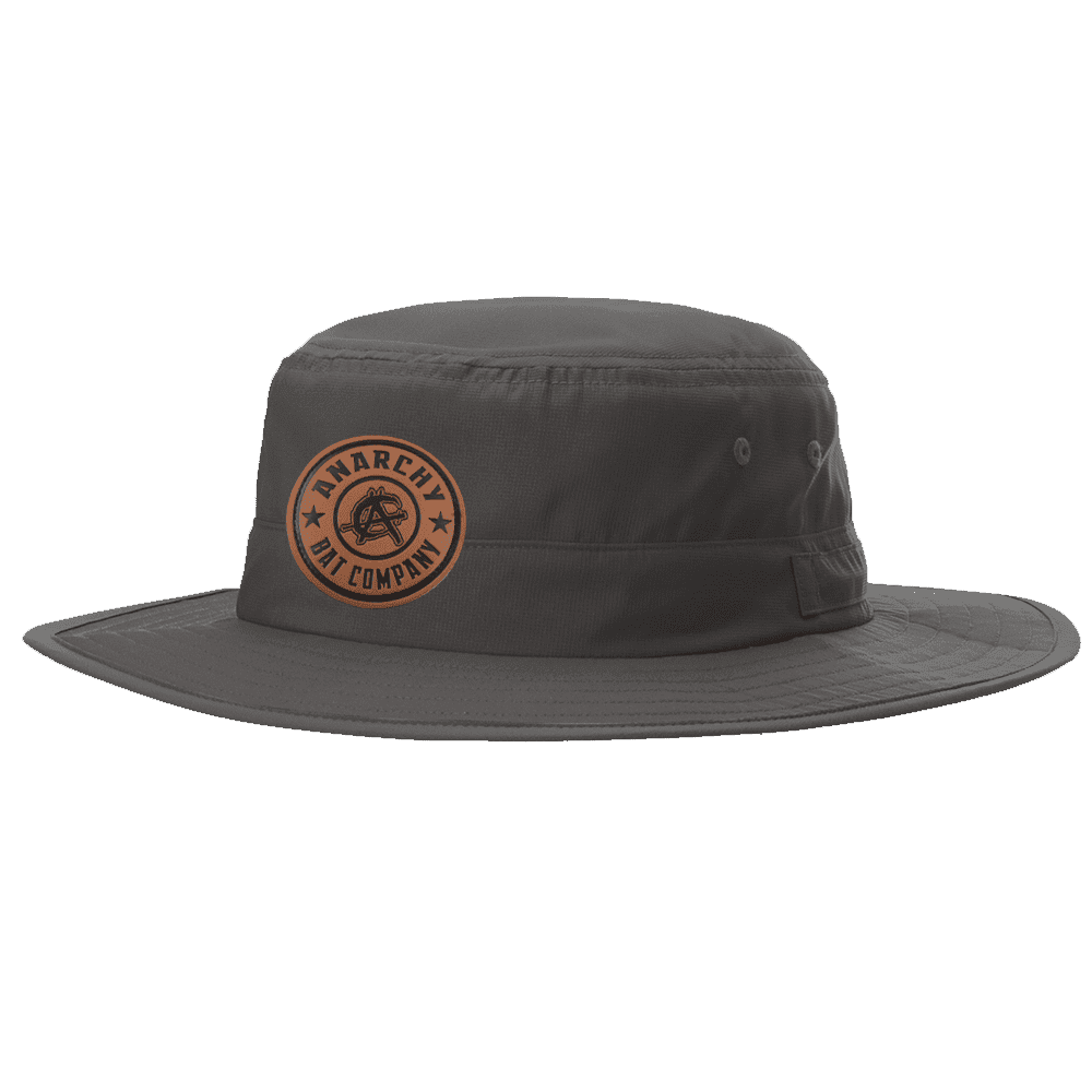 Anarchy Bucket Hat Charcoal with Circle Leather Patch product image 1, provided for visual reference and product detail