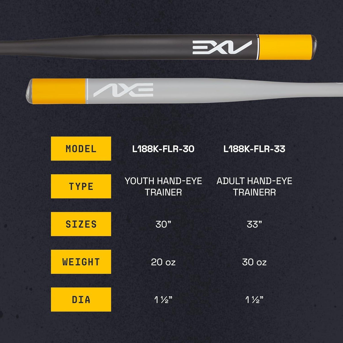 Axe Hand-Eye Training Bats - 1.5" Barrel - Youth product image 7, provided for visual reference and product detail review