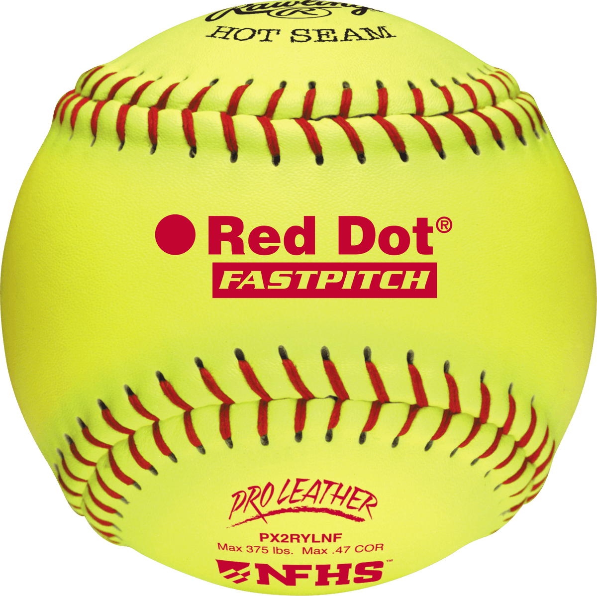 Rawlings 12" Pro Leather Red Dot NFHS Fastpitch Softballs PX2RYLNF product image 1, provided for visual reference and