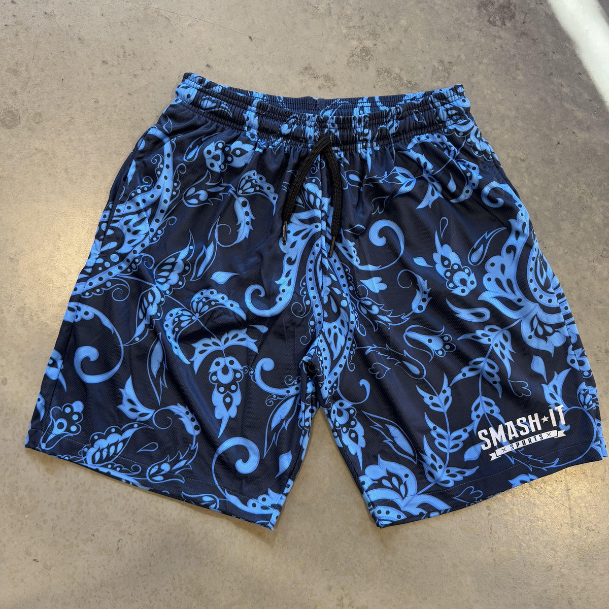 Smash It Sports Mesh Shorts - Paisley Navy/Carolina product image 2, provided for visual reference and product detail review