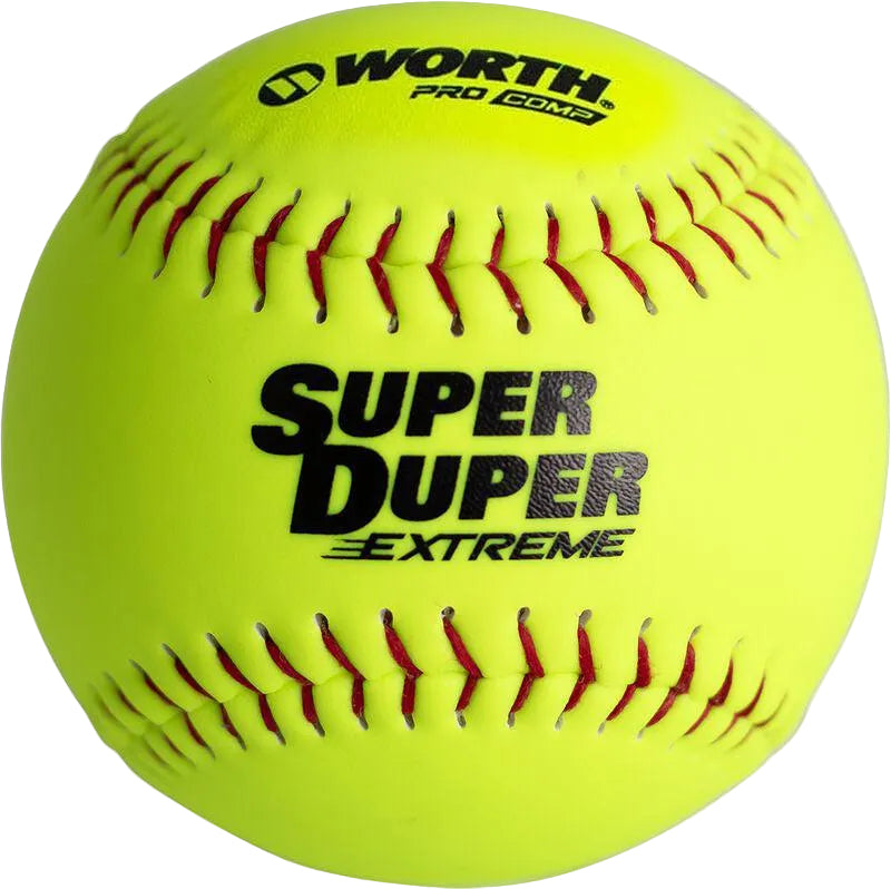 Worth Super Duper Extreme Red Stitch Pro Comp 44/375 12" Slowpitch Softballs product image 1, provided for visual reference