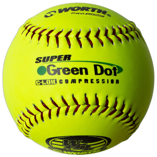 Worth Super Green Dot Syco 47/400 WSL 11" Slowpitch Softballs - YS11WSLC product image 1, provided for visual reference and